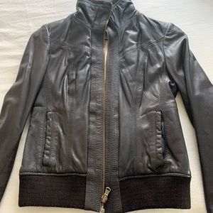 Andrew Marc Brown High Neck Leather Jacket